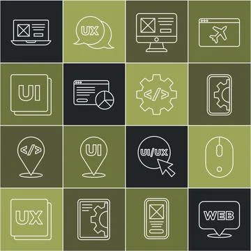 Set line Web and graphic design, Computer mouse, development, UI or UX, Website Illustrazione stock