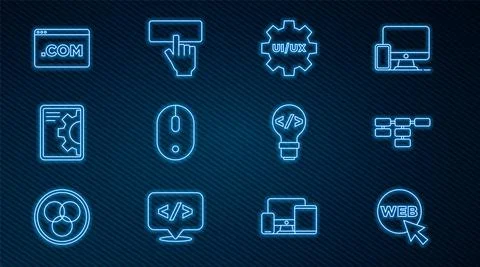 Set line Web and graphic design, Site map, UI or UX, Computer mouse, development 스톡 일러스트
