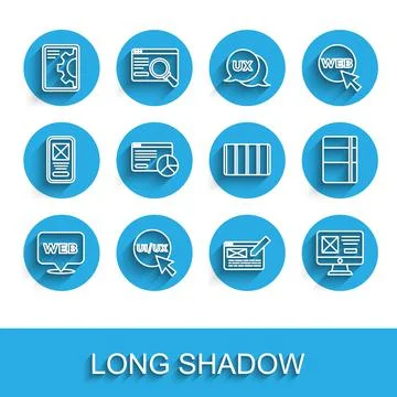 Set line Web and graphic design, UI or UX, development, Website statistic 스톡 일러스트
