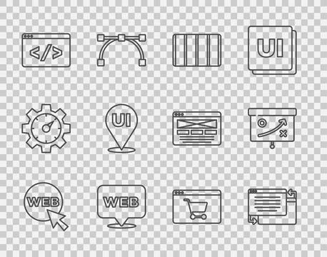 Set line Web and graphic design, UI or UX, Color palette guide, Front end d.. Ilustração Stock