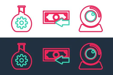 Set line Web camera, Bioengineering and Cash back icon. Vector Stock Illustration