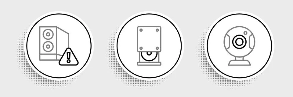 Set line Web camera, Case of computer and Optical disc drive icon. Vector Stock Illustration