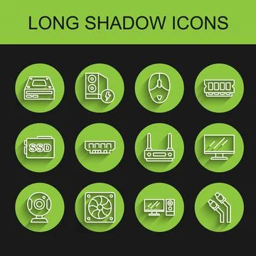 Set line Web camera, Computer cooler, Optical disc drive, monitor, LAN cable 스톡 일러스트