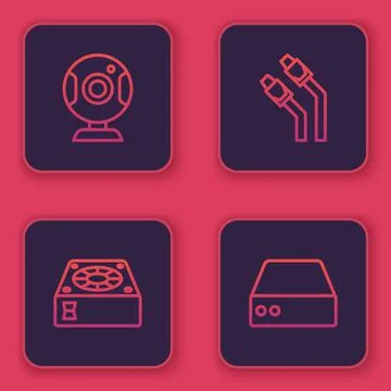 Set line Web camera, Computer cooler, LAN cable network internet and Server,  Illustrazione stock