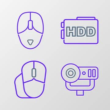 Set line Web camera, Computer mouse, Hard disk drive HDD and icon. Vector 스톡 일러스트