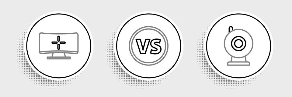 Set line Web camera, Computer monitor and VS Versus battle icon. Vector 스톡 일러스트