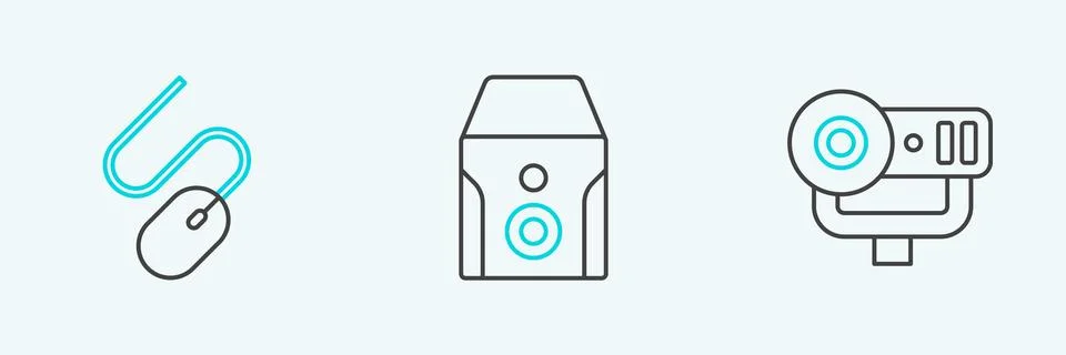 Set line Web camera, Computer mouse and Uninterruptible power supply icon. .. Stock Illustration