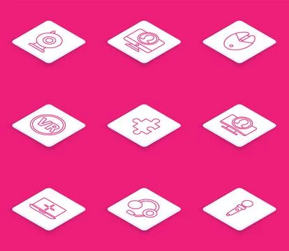 Set line Web camera, Create account screen, Computer mouse gaming, Virtual Illustrazione stock