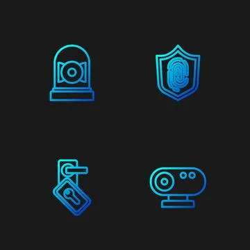 Set line Web camera, Digital door lock, Ringing alarm bell and Fingerprint Stock Illustration