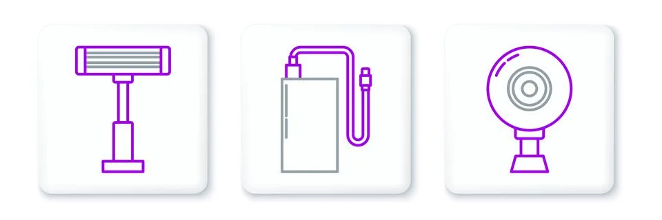 Set line Web camera, Electric heater and Power bank with different charge cab Stock Illustration