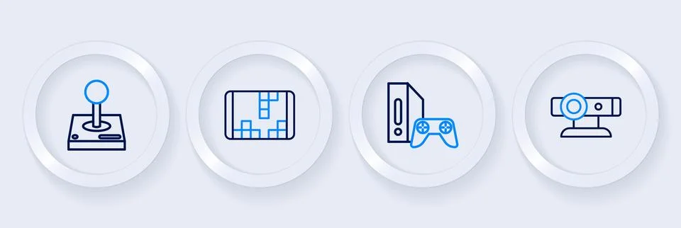 Set line Web camera, Game console with joystick, Portable video game and Jo.. Stock Illustration