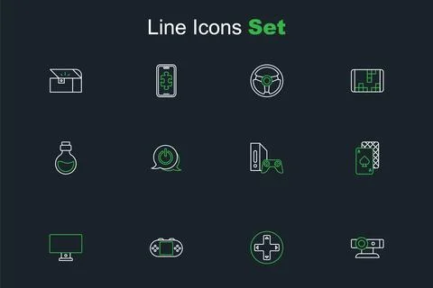 Set line Web camera, Game controller or joystick, Portable video game conso.. Stock Illustration