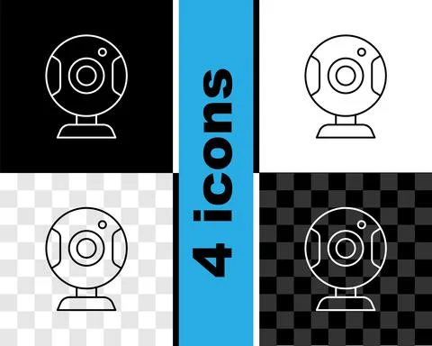 Set line Web camera icon isolated on black and white, transparent background Stock Illustration