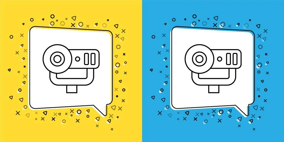 Set line Web camera icon isolated on yellow and blue background. Chat camera Stock Illustration