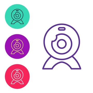 Set line Web camera icon isolated on white background. Chat camera. Webcam icon Stock Illustration