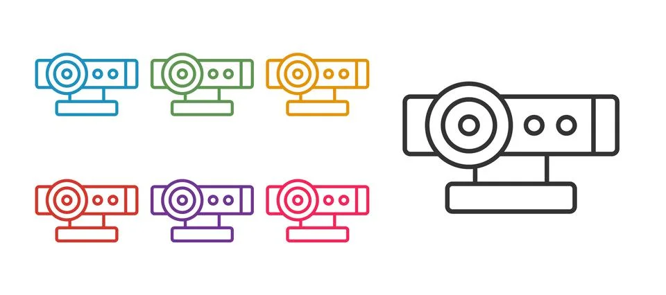 Set line Web camera icon isolated on white background. Chat camera. Webcam icon 스톡 일러스트