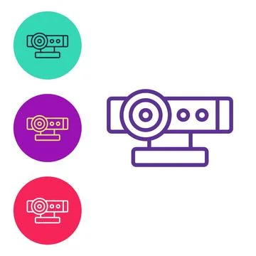 Set line Web camera icon isolated on white background. Chat camera. Webcam ic 스톡 일러스트