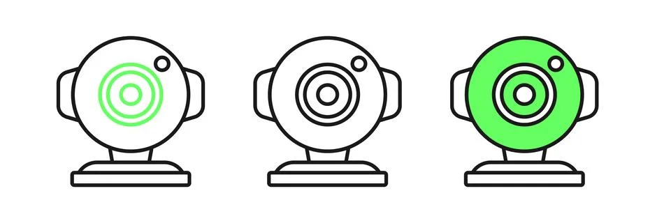 Set line Web camera icon isolated on white background. Chat camera. Webcam .. Stock Illustration