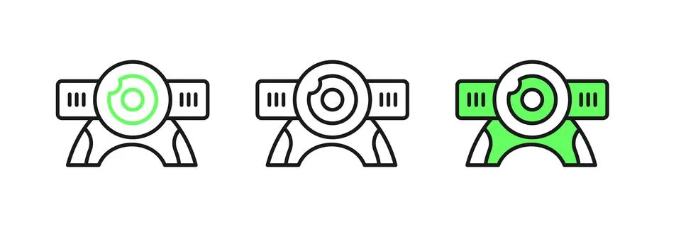 Set line Web camera icon isolated on white background. Chat camera. Webcam .. Stockillustratie