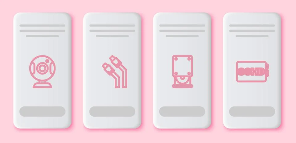 Set line Web camera, LAN cable network internet, Optical disc drive and SSHD Illustrazione stock