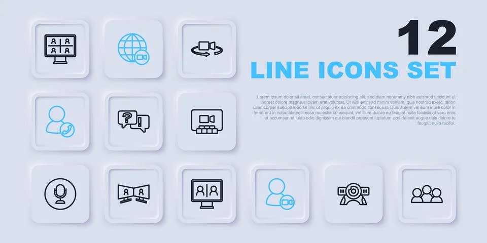 Set line Web camera Meeting Question and Answer Video chat conference and ico 스톡 일러스트