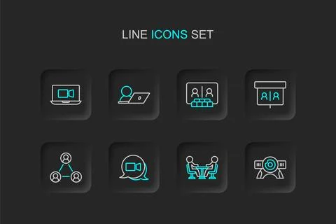 Set line Web camera, Meeting, Video chat conference,  and  icon. Vector 스톡 일러스트
