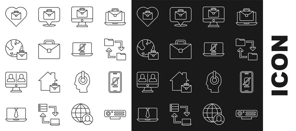 Set line Web camera, Mute microphone on mobile, Cloud storage document folder 스톡 일러스트