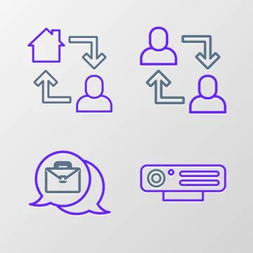 Set line Web camera, Online working, Project team base and icon. Vector Stock Illustration