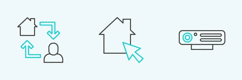 Set line Web camera, Online working and  icon. Vector Stock Illustration