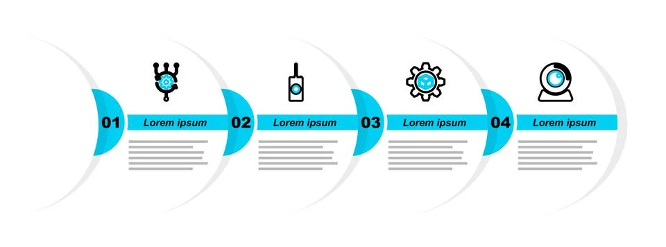Set line Web camera, Product development, Remote control and Algorithm icon.. Stock Illustration