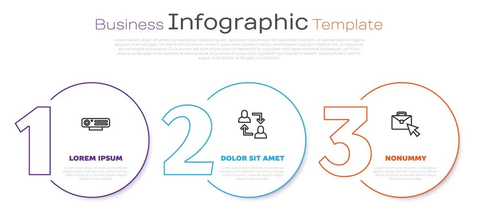 Set line Web camera, Project team base and Online working. Business infogra.. Stock Illustration