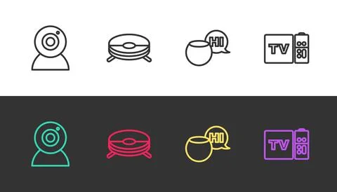 Set line Web camera, Robot vacuum cleaner, Voice assistant and Multimedia and TV Stock Illustration