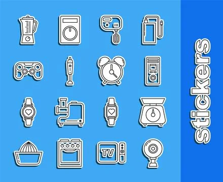 Set line Web camera, Scales, Remote control, Electric mixer, Blender, Gamep.. イラスト素材