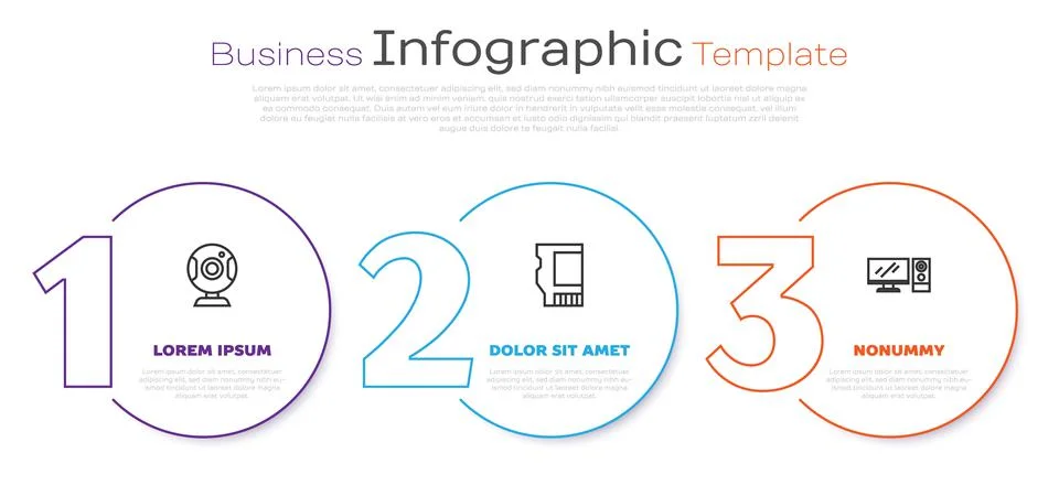 Set line Web camera, SD card and Computer monitor. Business infographic template 스톡 일러스트