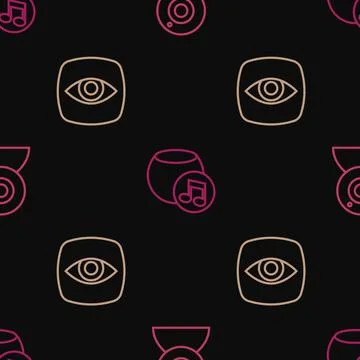Set line Web camera, Security and Voice assistant on seamless pattern. Vector Stock Illustration