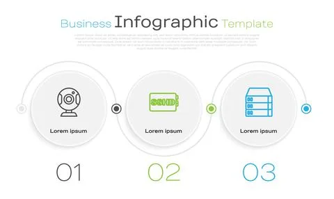 Set line Web camera, SSHD card and Server, Data, Hosting. Business infographic 스톡 일러스트