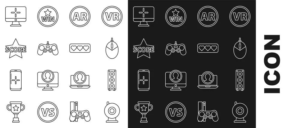 Set line Web camera, Stereo speaker, Computer mouse gaming, Ar, augmented Stock Illustration