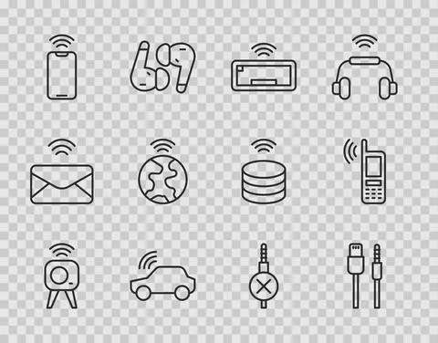 Set line Web camera, USB cable cord, Computer keyboard, Smart car system, Mobile 스톡 일러스트