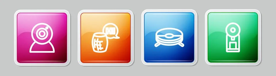 Set line Web camera, Voice assistant, Robot vacuum cleaner and Smart coffee.. Stock Illustration