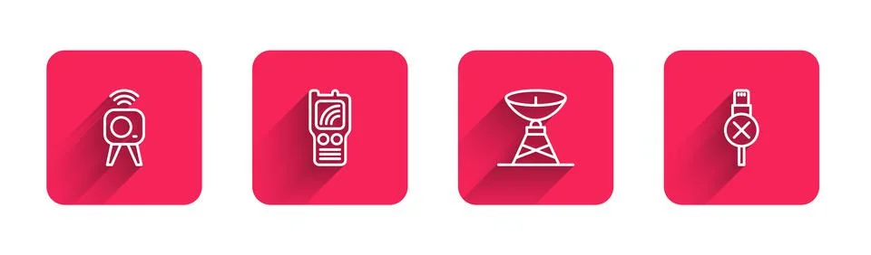 Set line Web camera, Walkie talkie, Satellite dish and No usb cable cord with Stock Illustration