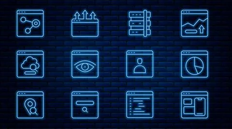 Set line Web developer programming code, Graph chart infographic, Server 스톡 일러스트