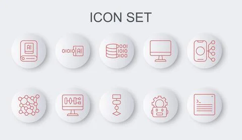 Set line Web developer programming code, Neural network, Binary, Robot setting Stock Illustration