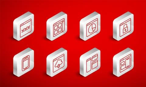 Set line Web developer programming code, Browser files, Graph chart infographic Stock Illustration