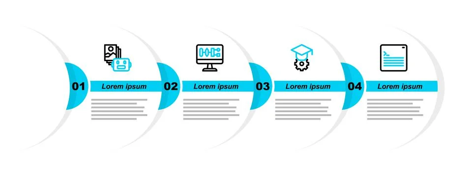 Set line Web developer programming code, Graduation cap, Algorithm and Stock Illustration