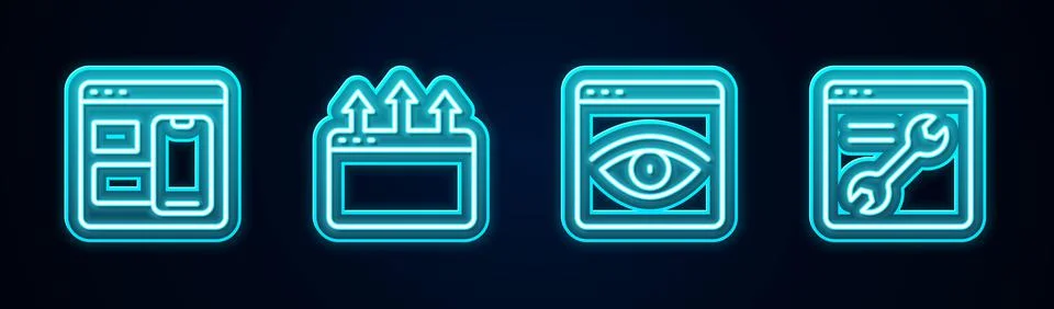 Set line Web developer programming code, Browser window, incognito and setting Stock Illustration