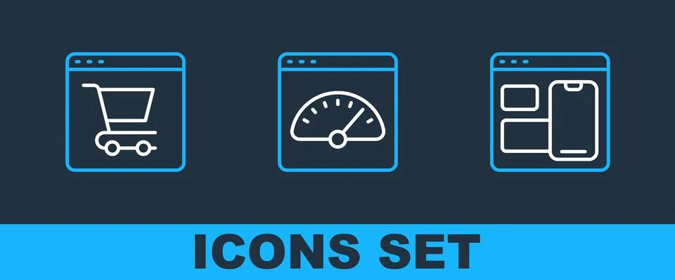 Set line Web developer programming code, Online shopping on screen and Digital Illustrazione stock