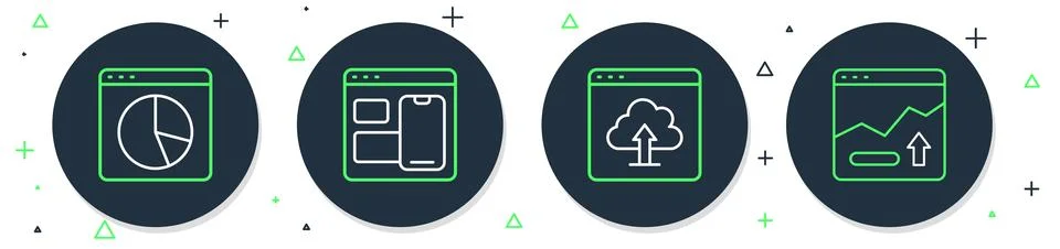 Set line Web developer programming code, Cloud upload, Graph chart infograp.. Stock Illustration