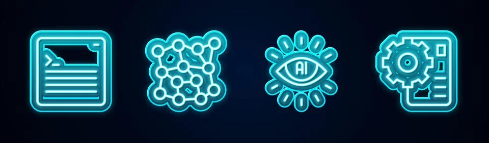 Set line Web developer programming code, Neural network, Artificial intelli.. Stock Illustration