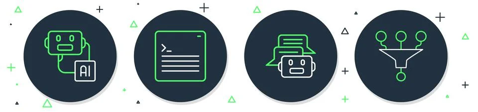 Set line Web developer programming code, Chat bot, Artificial intelligence .. Illustrazione stock