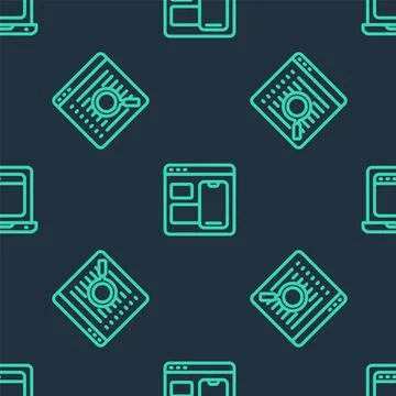 Set line Web developer programming code, Search engine and Laptop with brow.. Stock Illustration